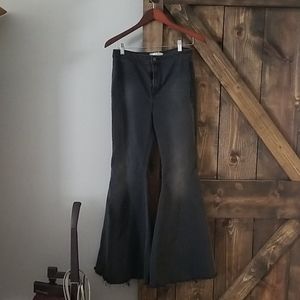 Free People Black High Waist Bell Flare Chinos